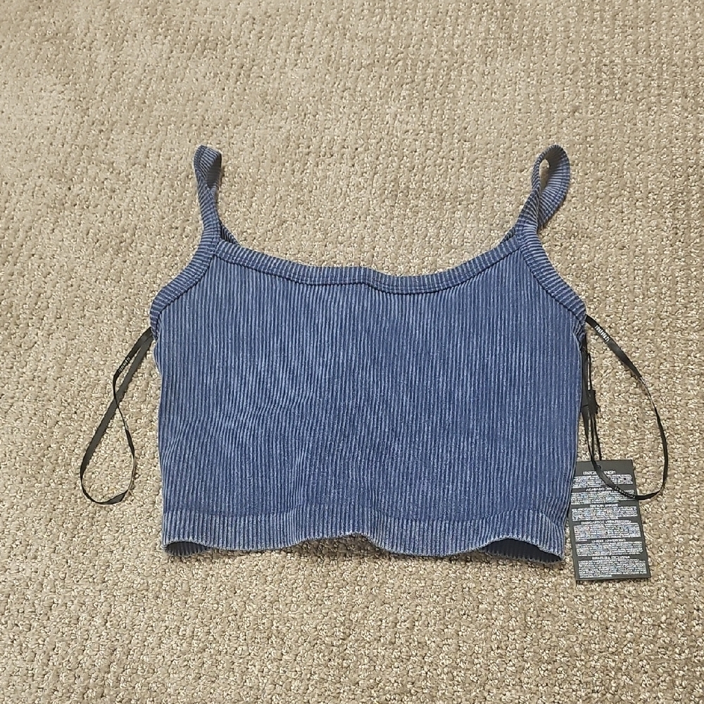 Blue Ribbed Women's Crop Top